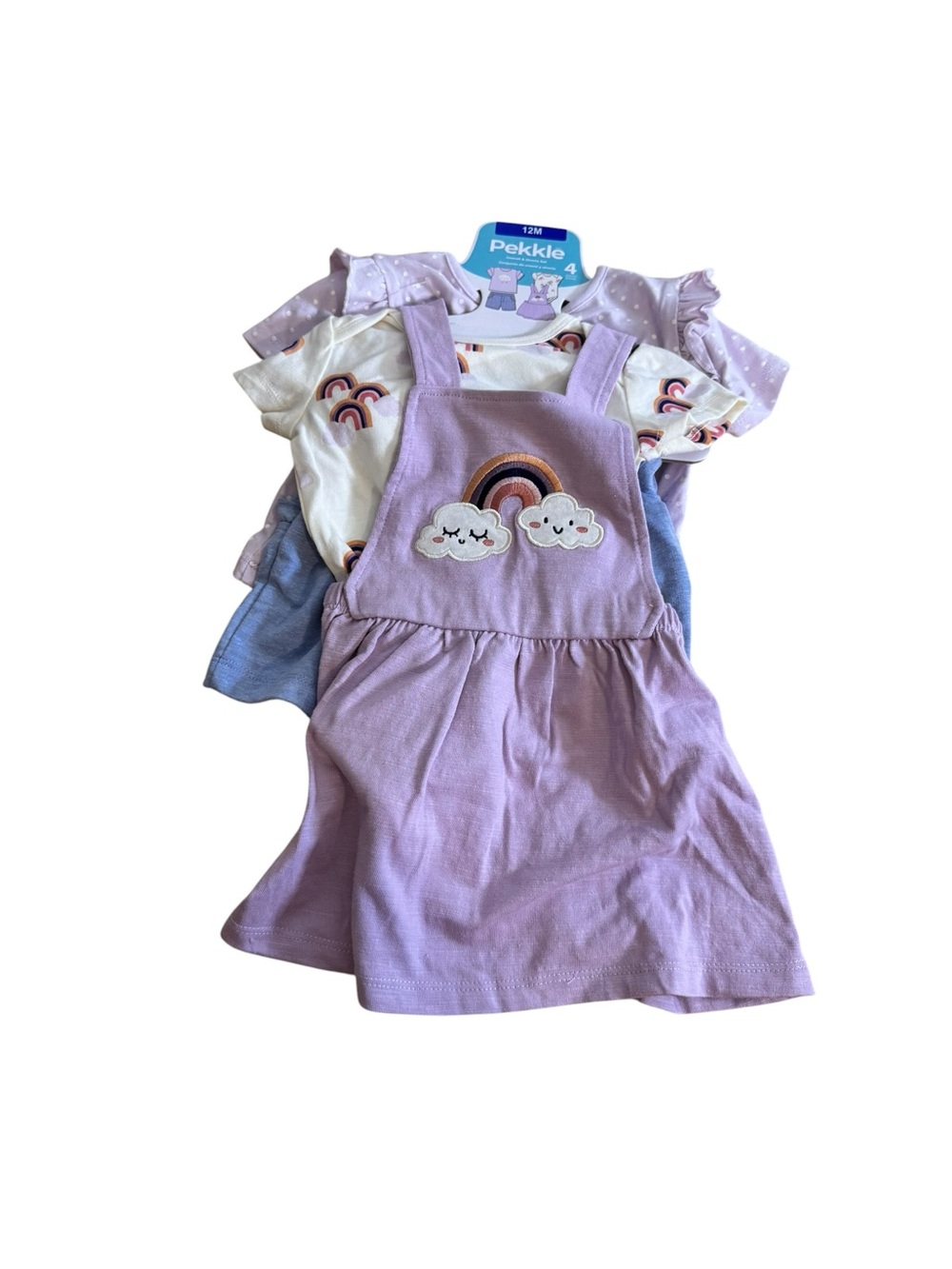 PekkIe Lilac Rainbow Pinafore Dress with Rainbow Tee Set 12M